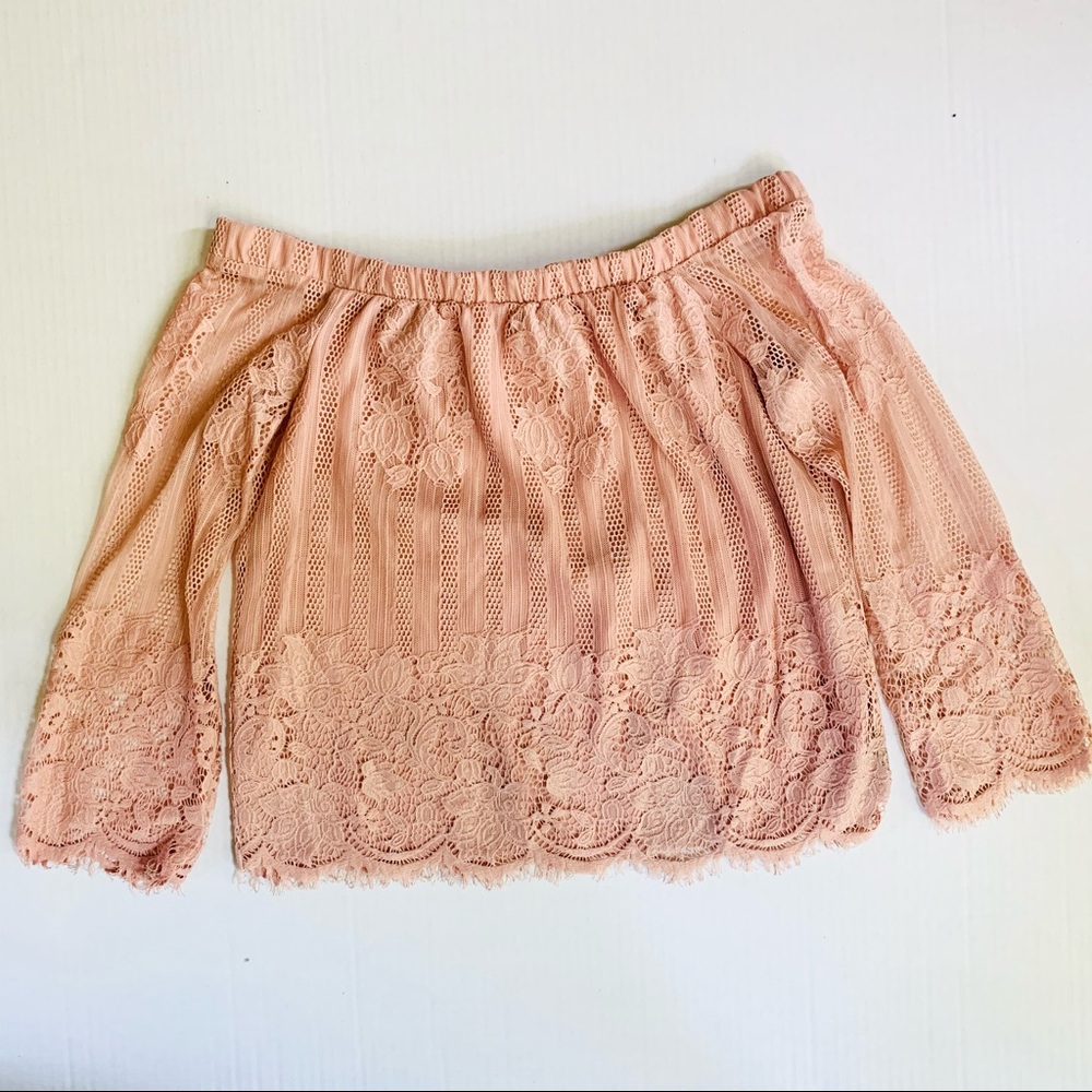 Pink Lace Off the Shoulder Top - Picture 2 of 8
